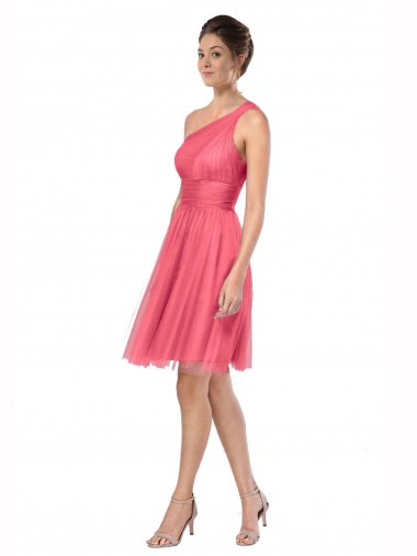 Sleeveless One Shoulder Tulle Watermelon Long Bridesmaid Dress Cardiff