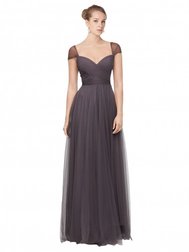Cap Sleeves Sweetheart Tulle Pewter Long Bridesmaid Dress Cardiff