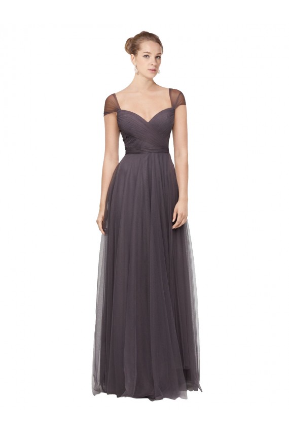 Cap Sleeves Sweetheart Tulle Pewter Long Bridesmaid Dress Cardiff