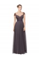 Cap Sleeves Sweetheart Tulle Pewter Long Bridesmaid Dress Cardiff