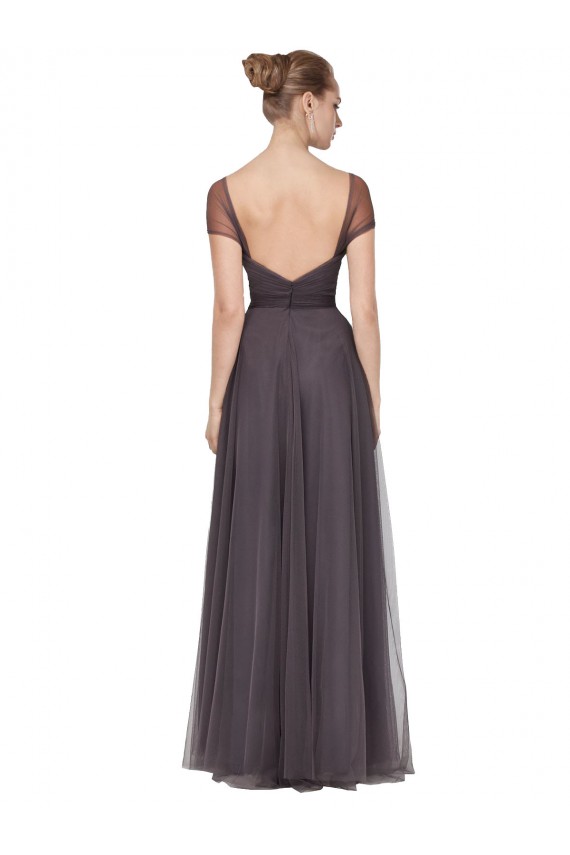 Cap Sleeves Sweetheart Tulle Pewter Long Bridesmaid Dress Cardiff