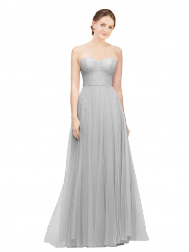 Sleeveless Sweetheart Tulle Silver Long Bridesmaid Dress Cardiff