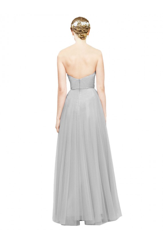 Sleeveless Sweetheart Tulle Silver Long Bridesmaid Dress Cardiff