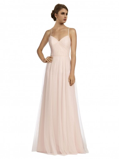 Sleeveless Spaghetti Straps Tulle Pink Long Bridesmaid Dress Cardiff
