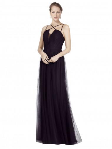 Sleeveless High Neck Tulle Black Long Bridesmaid Gown Cardiff