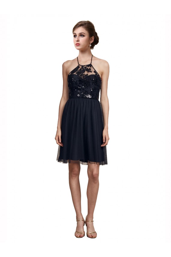 Sleeveless Halter Neck Tulle Black Knee Length Bridesmaid Gown Cardiff