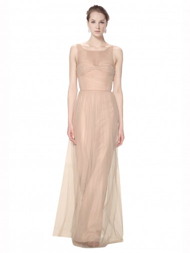 Sleeveless High Neck Tulle Blush Long Bridesmaid Dress Cardiff