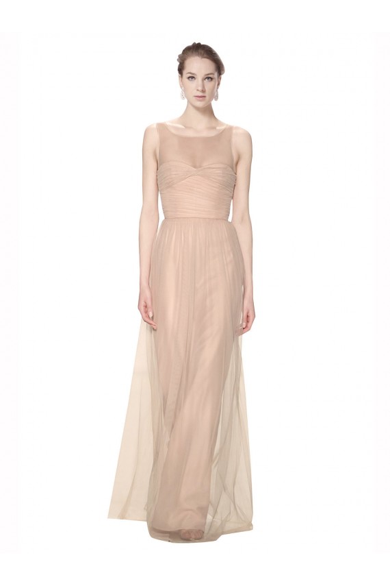 Sleeveless High Neck Tulle Blush Long Bridesmaid Dress Cardiff
