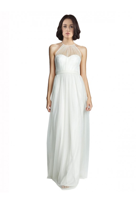 Sleeveless High Neck Tulle White Long Bridesmaid Dress Cardiff