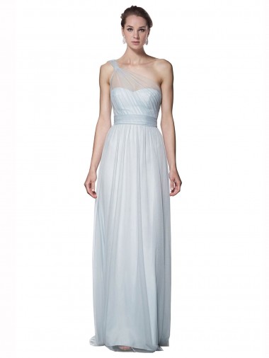 Sleeveless One Shoulder Tulle Mist Long Bridesmaid Dress Cardiff