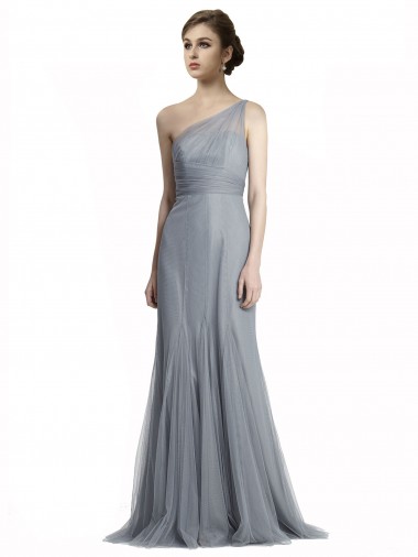 Sleeveless One Shoulder Tulle Slate Grey Long Bridesmaid Dress Cardiff