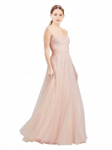 Sleeveless Strapless Tulle Pink Long Semi Formal Dress / Bridesmaid Dress Cardiff
