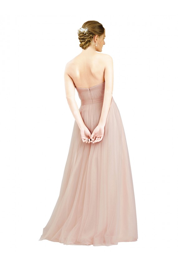 Sleeveless Strapless Tulle Pink Long Semi Formal Dress / Bridesmaid Dress Cardiff