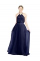 Sleeveless High Neck Tulle Navy Blue Long Semi Formal Evening Dress / Bridesmaid Dress Cardiff