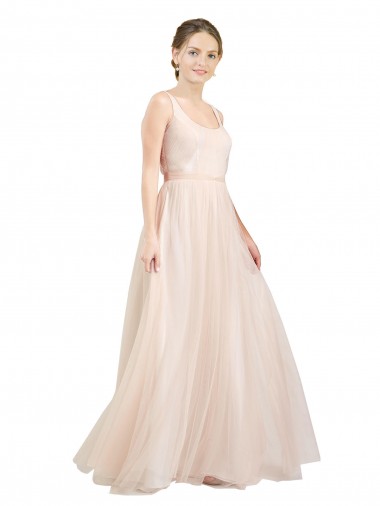 Sleeveless Scoop Neck Tulle Pink Long Semi Formal Evening Dress / Bridesmaid Dress Cardiff
