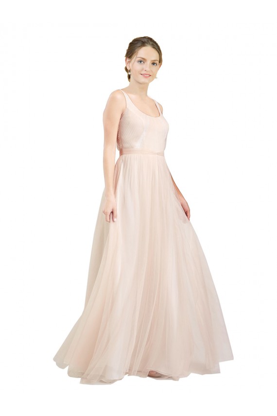 Sleeveless Scoop Neck Tulle Pink Long Semi Formal Evening Dress / Bridesmaid Dress Cardiff