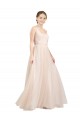 Sleeveless Scoop Neck Tulle Pink Long Semi Formal Evening Dress / Bridesmaid Dress Cardiff