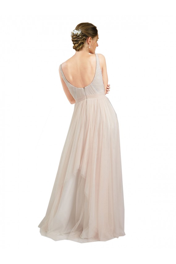 Sleeveless Scoop Neck Tulle Pink Long Semi Formal Evening Dress / Bridesmaid Dress Cardiff