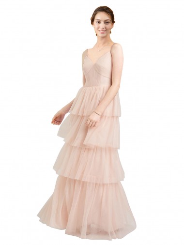 Sleeveless V-Neck Tulle Pink Long Semi Formal Evening Dress / Bridesmaid Dress Cardiff