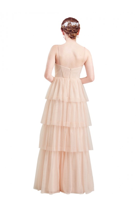 Sleeveless V-Neck Tulle Pink Long Semi Formal Evening Dress / Bridesmaid Dress Cardiff