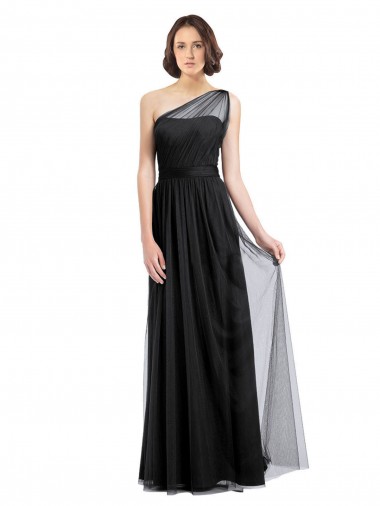 Sleeveless One Shoulder Tulle Black Long Bridesmaid Dress Cardiff