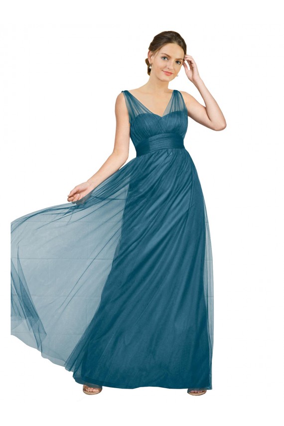 Sleeveless V-Neck Tulle Teal Green Long Bridesmaid Dress Cardiff