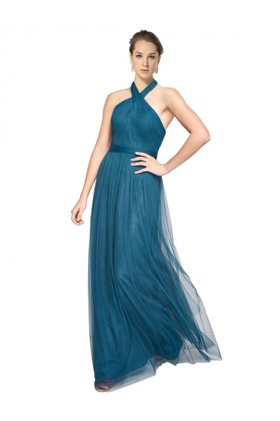 Sleeveless High Neck Tulle Teal Green Long Bridesmaid Dress Cardiff