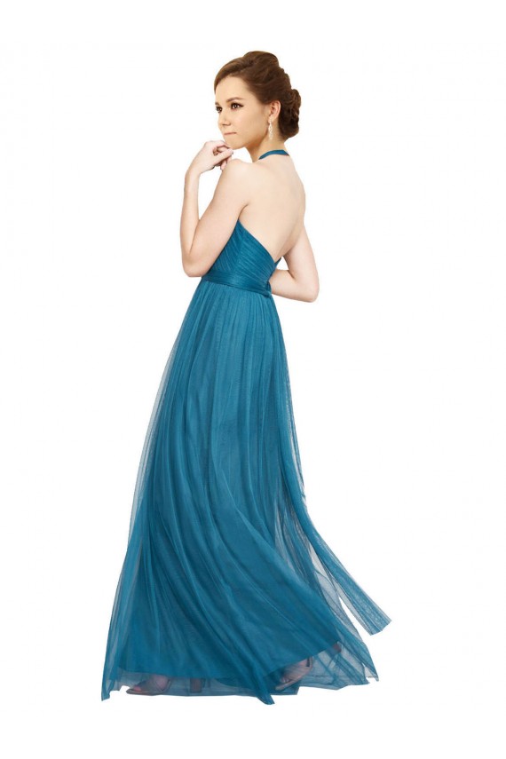 Sleeveless High Neck Tulle Teal Green Long Bridesmaid Dress Cardiff