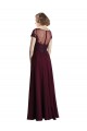 Cap Sleeves Jewel Neck Tulle & Soft Chiffon Burgundy Gold Long Bridesmaid Dress Cardiff