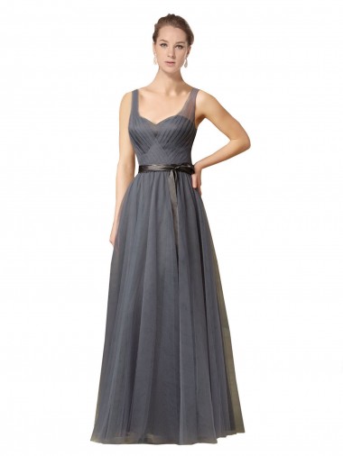 Sleeveless Sweetheart Tulle Slate Grey Long Formal Dress / Bridesmaid Dress Cardiff