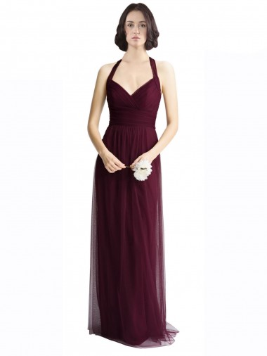 Sleeveless V-Neck Tulle Red Long Bridesmaid Dress / Evening Dress Cardiff