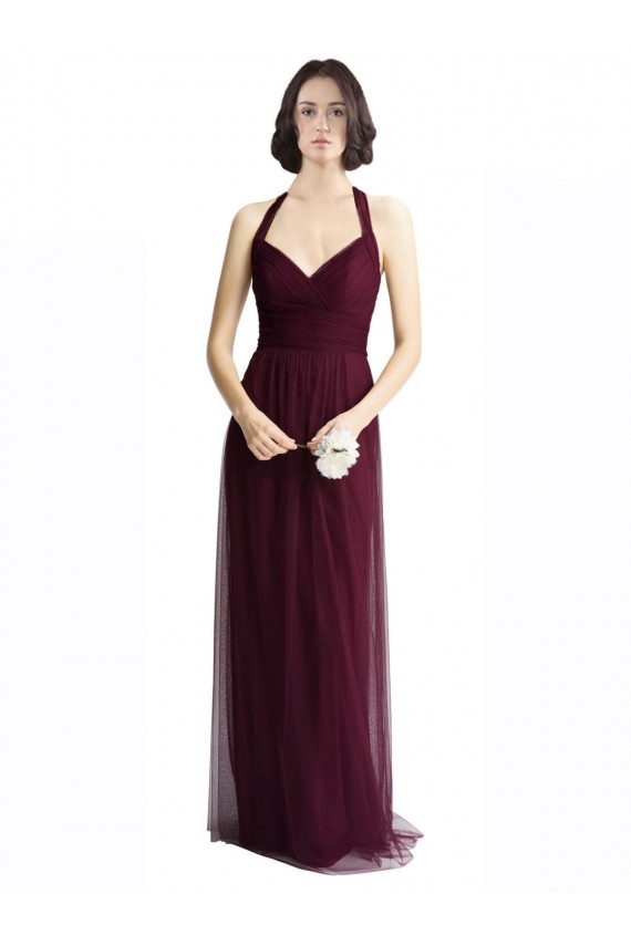 Sleeveless V-Neck Tulle Red Long Bridesmaid Dress / Evening Dress Cardiff
