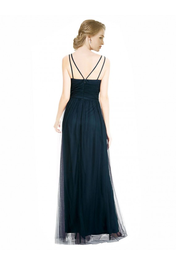 Sleeveless V-Neck Tulle Blue Long Bridesmaid Dress Cardiff