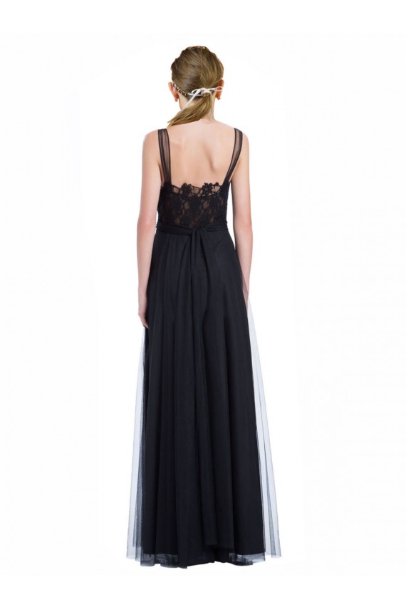 Sleeveless Illusion Neck Tulle & Lace Black Long Bridesmaid Dress Cardiff
