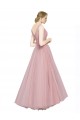 Sleeveless V-Neck Tulle Pink Long Bridesmaid Dress Cardiff