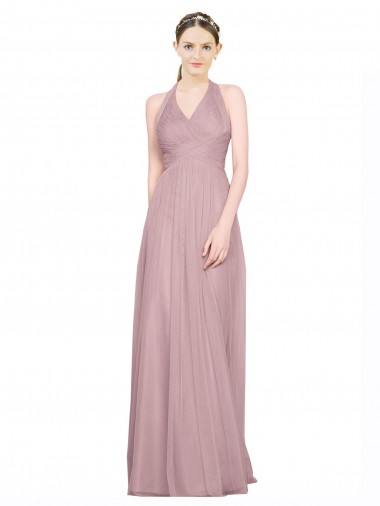 Sleeveless V-Neck Tulle Long Bridesmaid Gown Cardiff