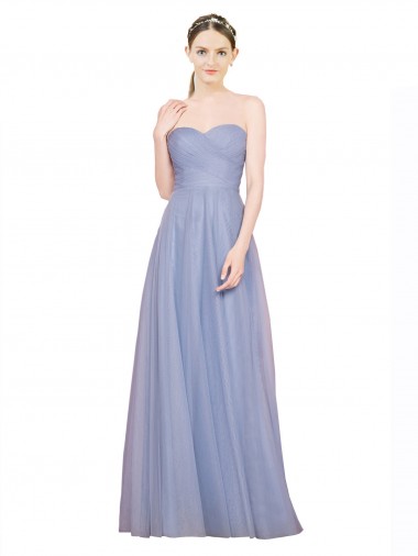 Sleeveless Strapless Tulle Light Sky Blue Long Formal Dress / Bridesmaid Dress Cardiff