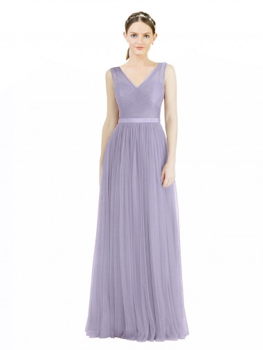Sleeveless V-Neck Tulle Lilac Long Bridesmaid Dress Cardiff