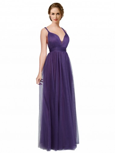 Sleeveless Bateau Neck Tulle Purple Long Bridesmaid Dress Cardiff