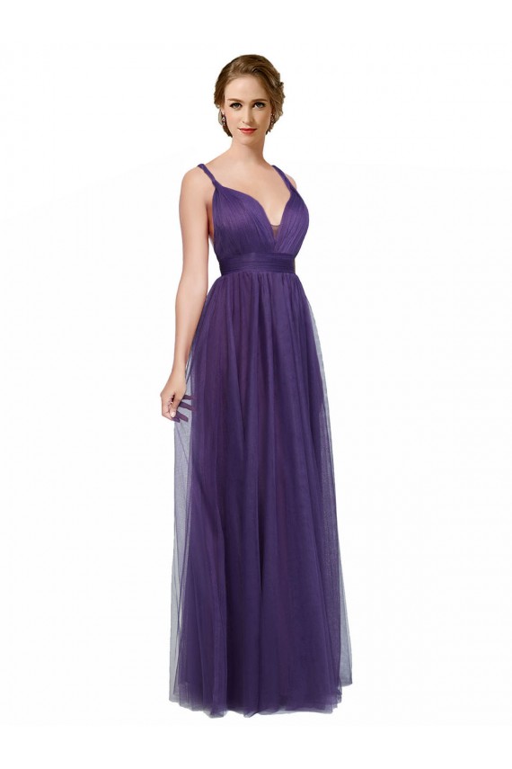 Sleeveless Bateau Neck Tulle Purple Long Bridesmaid Dress Cardiff