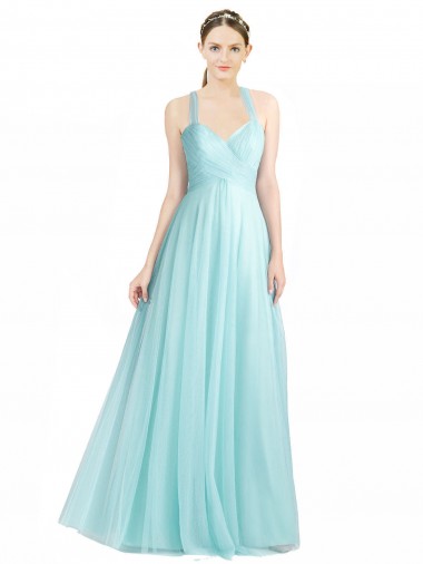 Sleeveless Sweetheart Tulle Mint Green Long Bridesmaid Dress Cardiff
