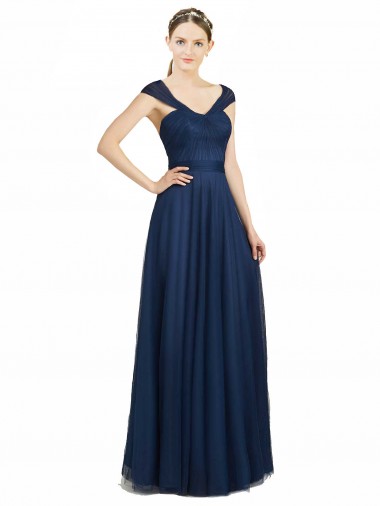 Sleeveless Sweetheart Tulle Dark Navy Long Bridesmaid Dress Cardiff