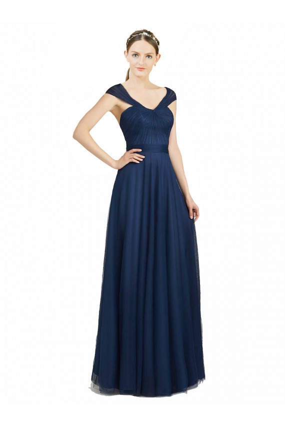 Sleeveless Sweetheart Tulle Dark Navy Long Bridesmaid Dress Cardiff