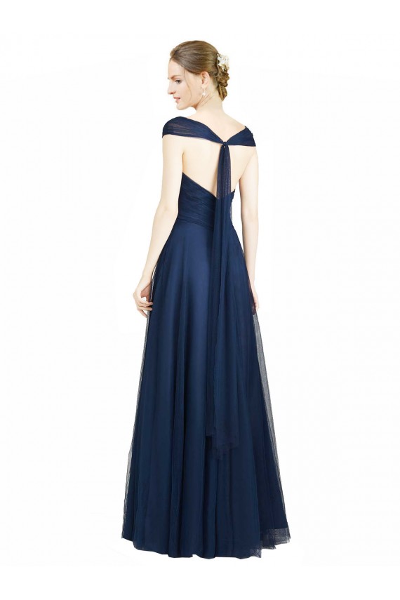 Sleeveless Sweetheart Tulle Dark Navy Long Bridesmaid Dress Cardiff