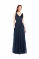 Sleeveless V-Neck Tulle Dark Navy Long Bridesmaid Dress Cardiff