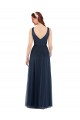 Sleeveless V-Neck Tulle Dark Navy Long Bridesmaid Dress Cardiff