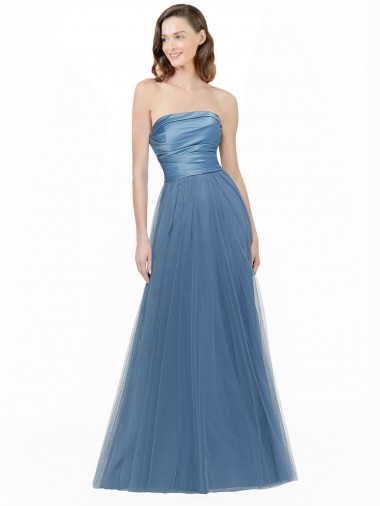 Sleeveless Strapless Satin & Tulle Long Bridesmaid Dress Cardiff