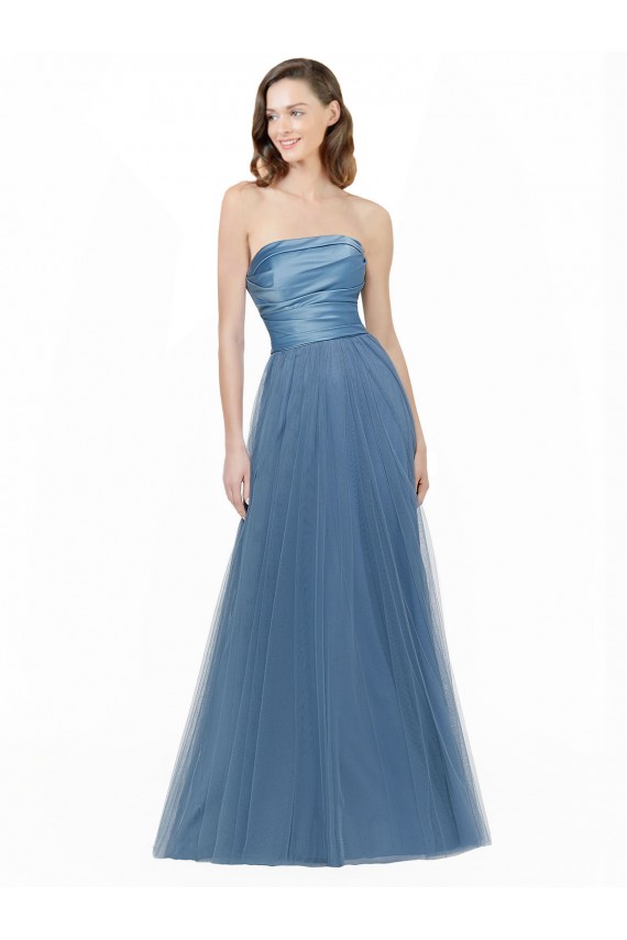 Sleeveless Strapless Satin & Tulle Long Bridesmaid Dress Cardiff