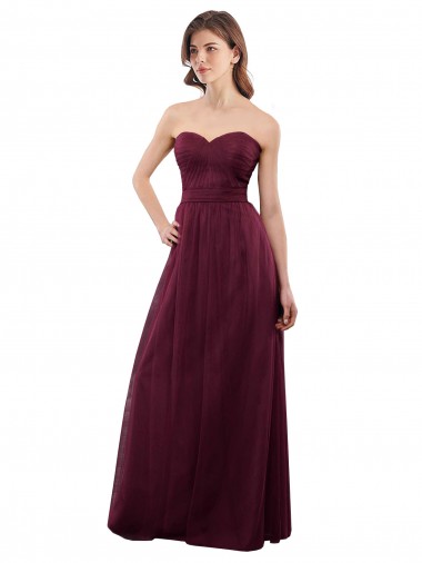 Sleeveless Strapless Tulle Burgundy Long Bridesmaid Dress Cardiff
