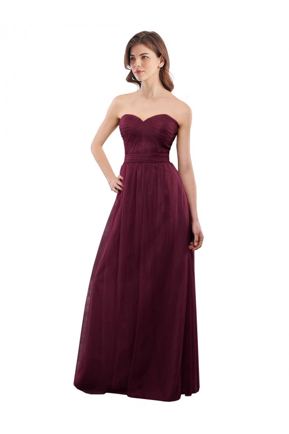 Sleeveless Strapless Tulle Burgundy Long Bridesmaid Dress Cardiff